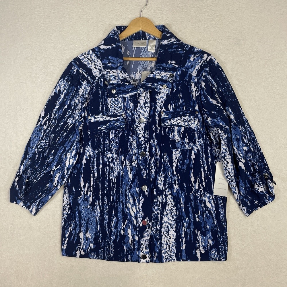 Zenergy By Chico's Neema Gulf Splash Zazu Jacket Womens Size 2 Large Brisk Blue - Picture 2 of 9